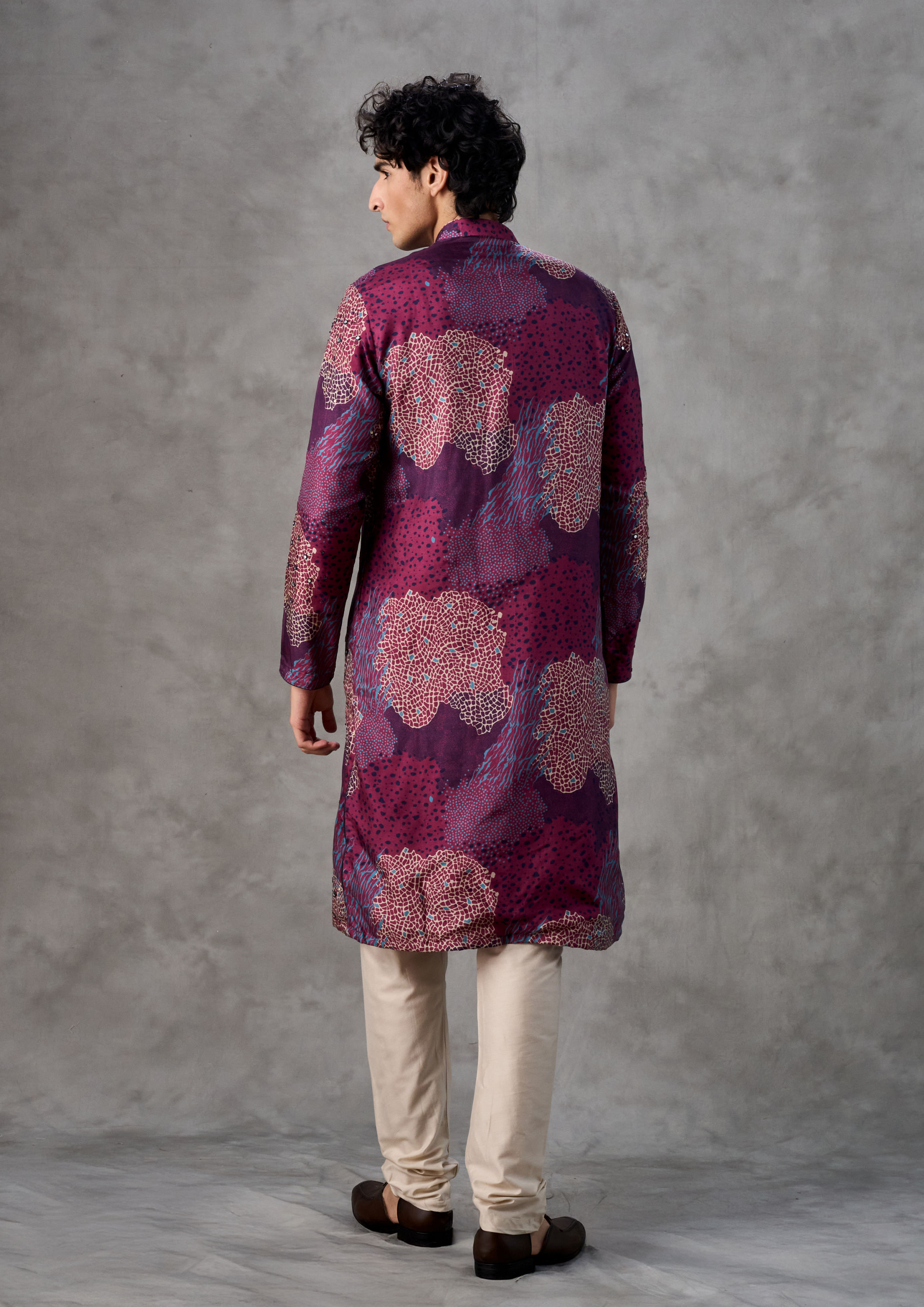 Twamev Men Exquisite Wine Kurta Churidar