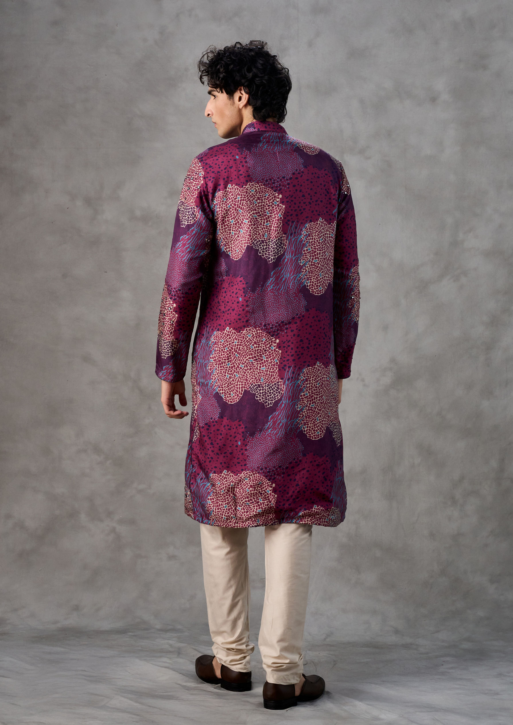 Twamev Men Exquisite Wine Kurta Churidar