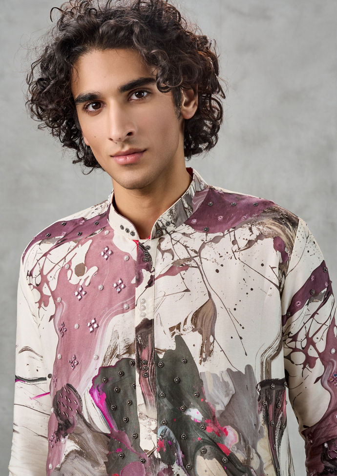 Twamev Men Regal Cream Charm Kurta Churidar