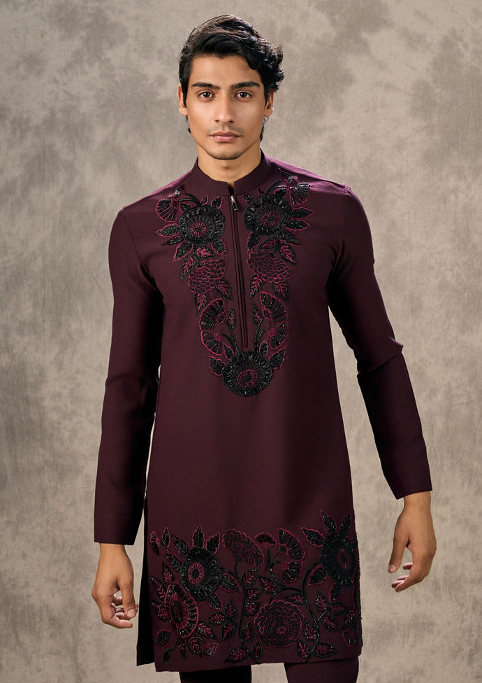 Twamev Men Opulent Wine Kurta Pant