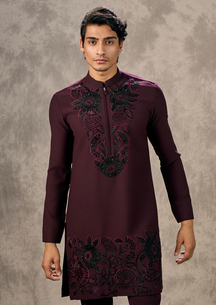 Twamev Men Opulent Wine Kurta Pant