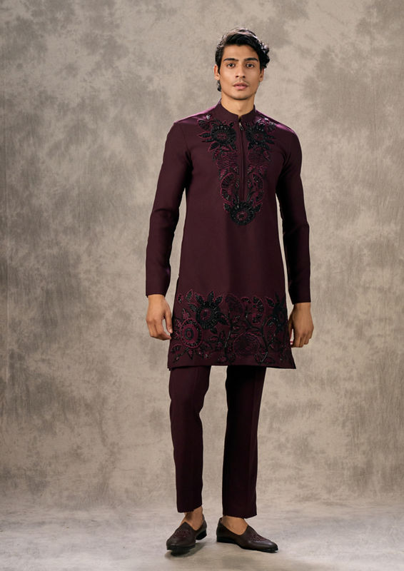 Twamev Men Opulent Wine Kurta Pant