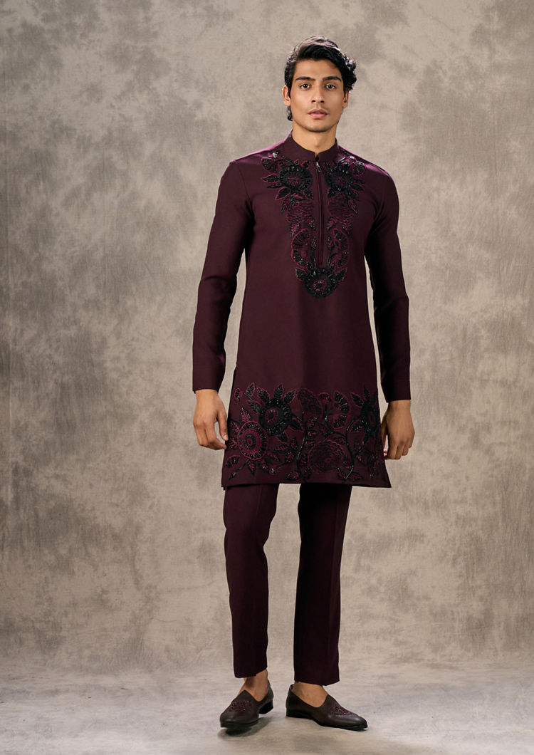 Twamev Men Opulent Wine Kurta Pant