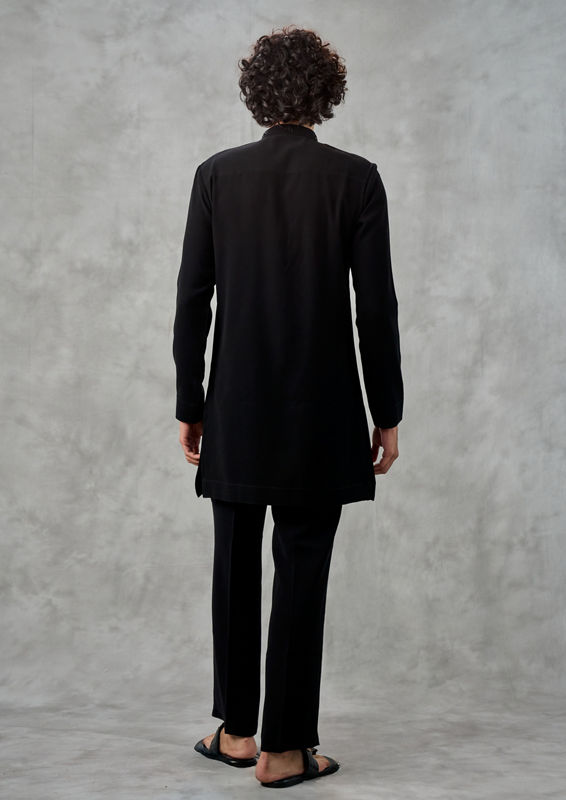 Twamev Men Black Crepe Hand Embroidered Kurta Pant Set