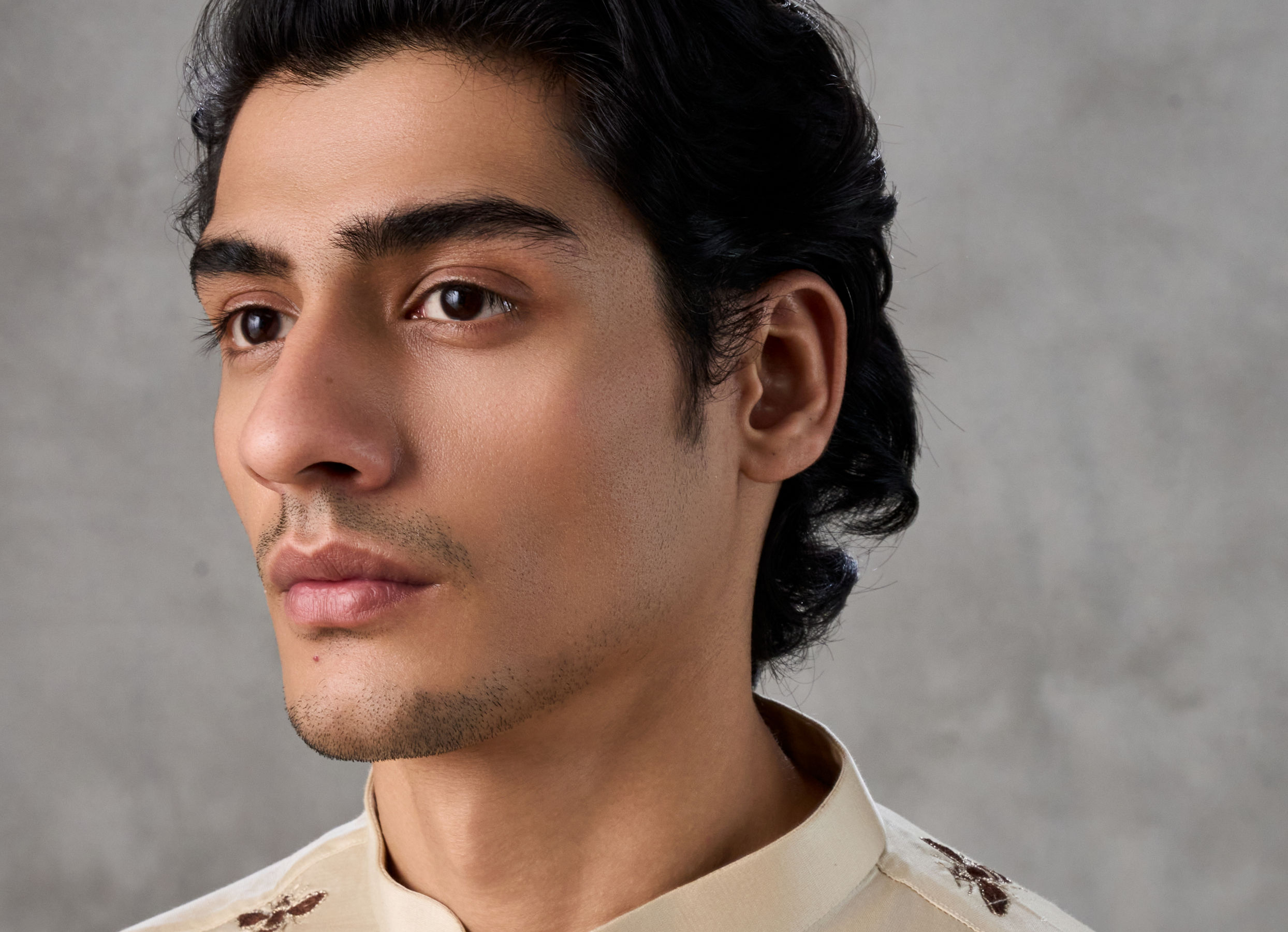 Twamev Men Beige Satin Splendor Kurta Churidar