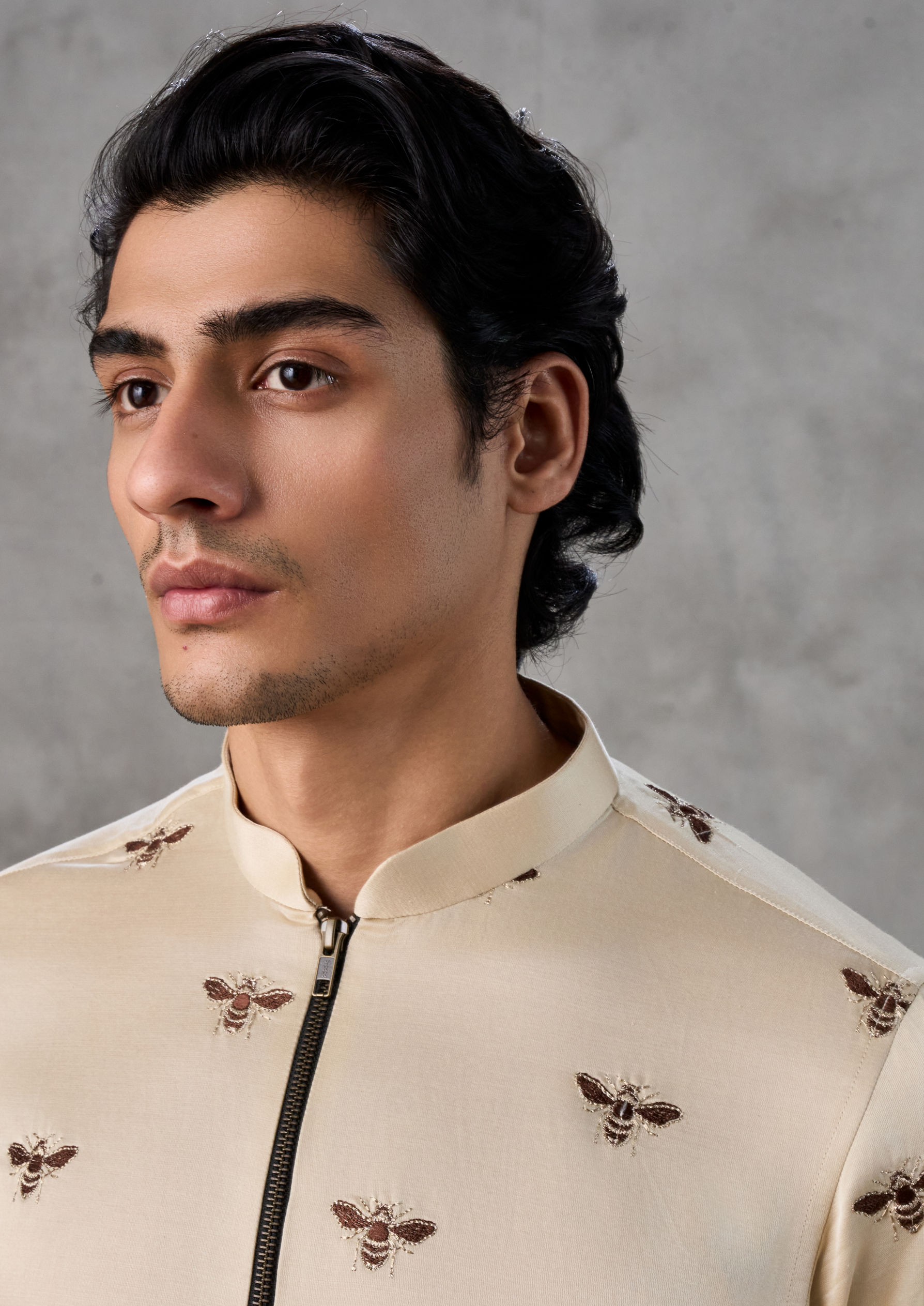 Twamev Men Beige Satin Splendor Kurta Churidar