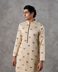 Twamev Men Beige Satin Splendor Kurta Churidar