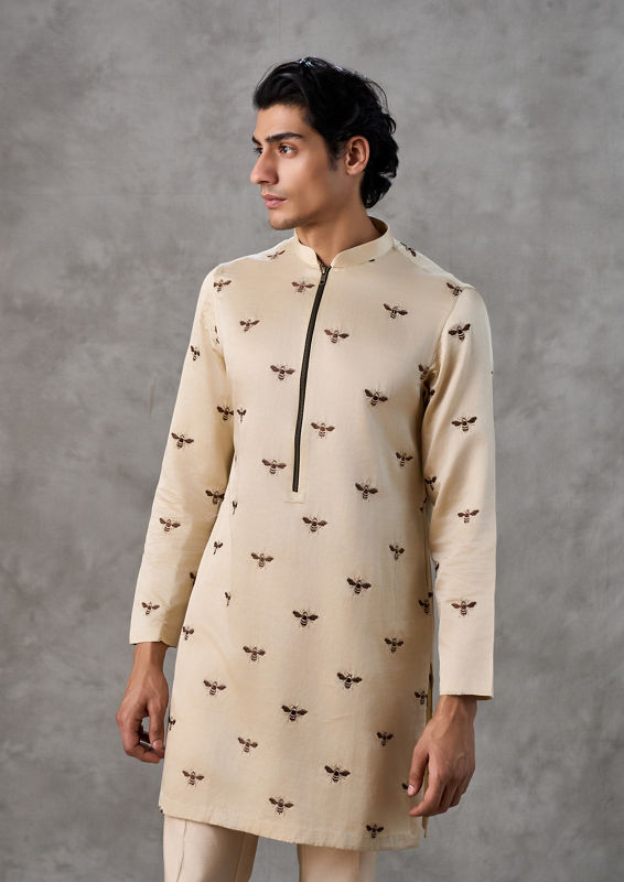 Twamev Men Beige Satin Splendor Kurta Churidar