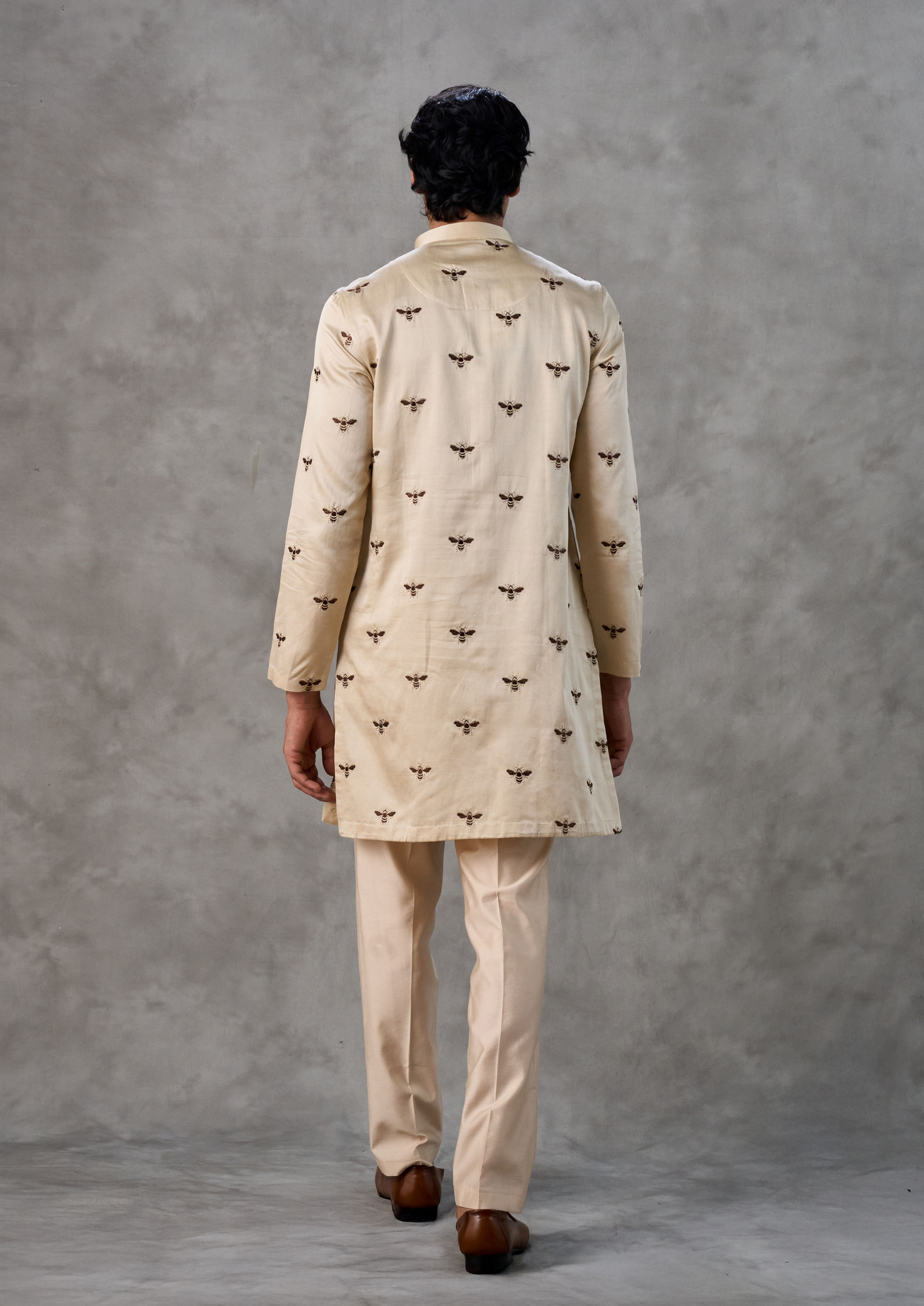 Twamev Men Beige Satin Splendor Kurta Churidar