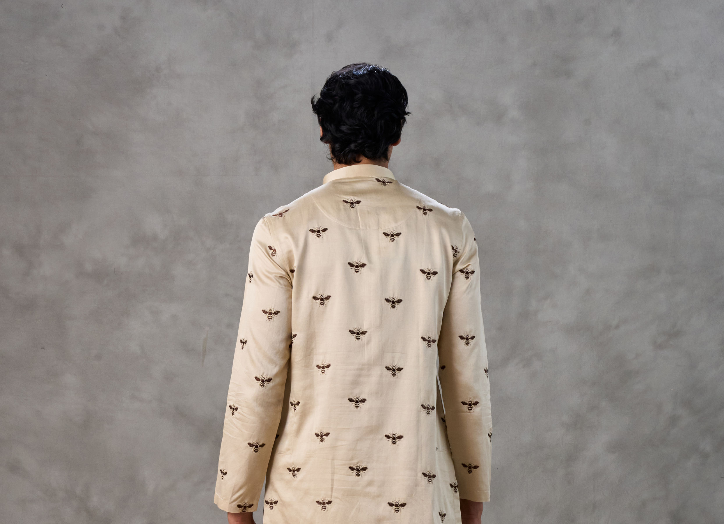 Twamev Men Beige Satin Splendor Kurta Churidar