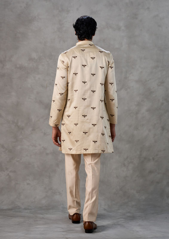 Twamev Men Beige Satin Splendor Kurta Churidar