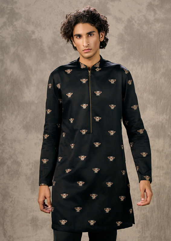 Twamev Men Black Satin Kurta Churidar