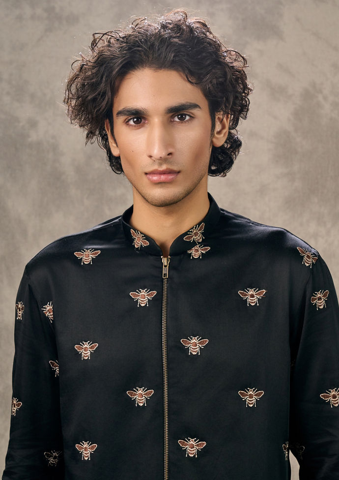 Twamev Men Black Satin Kurta Churidar