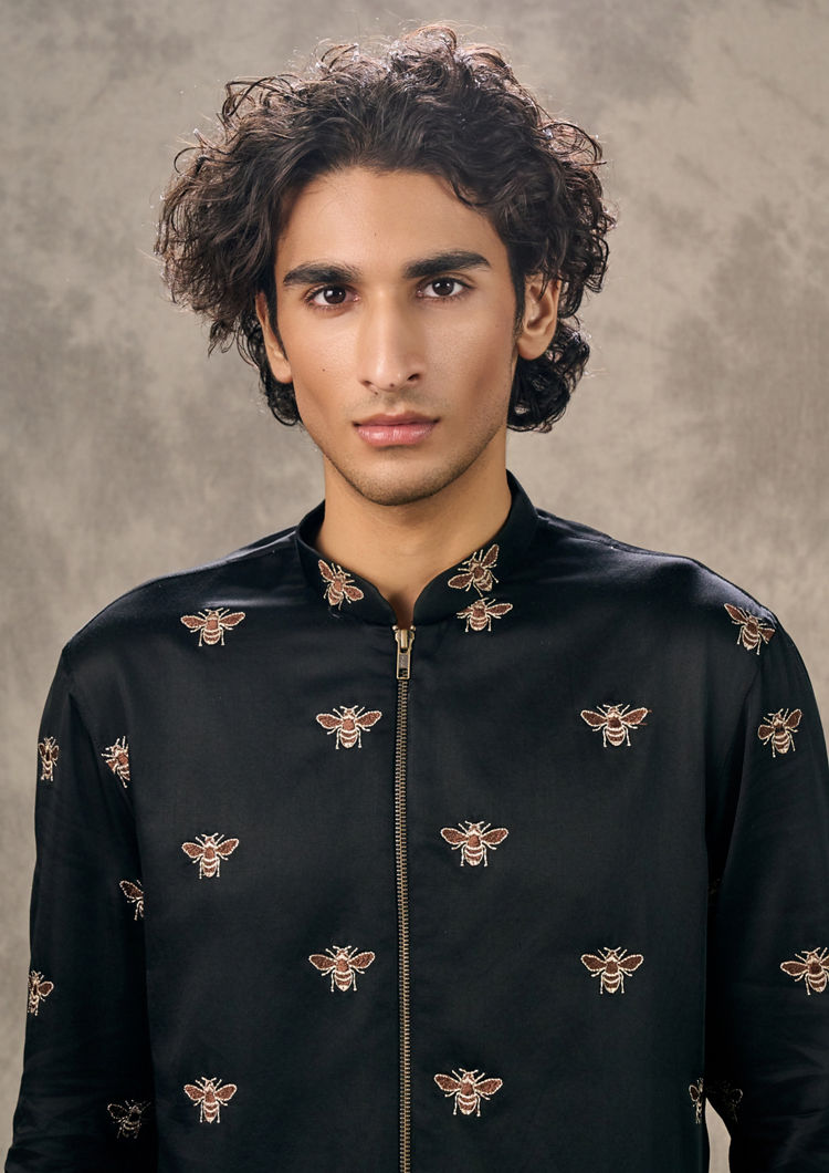 Twamev Men Black Satin Kurta Churidar