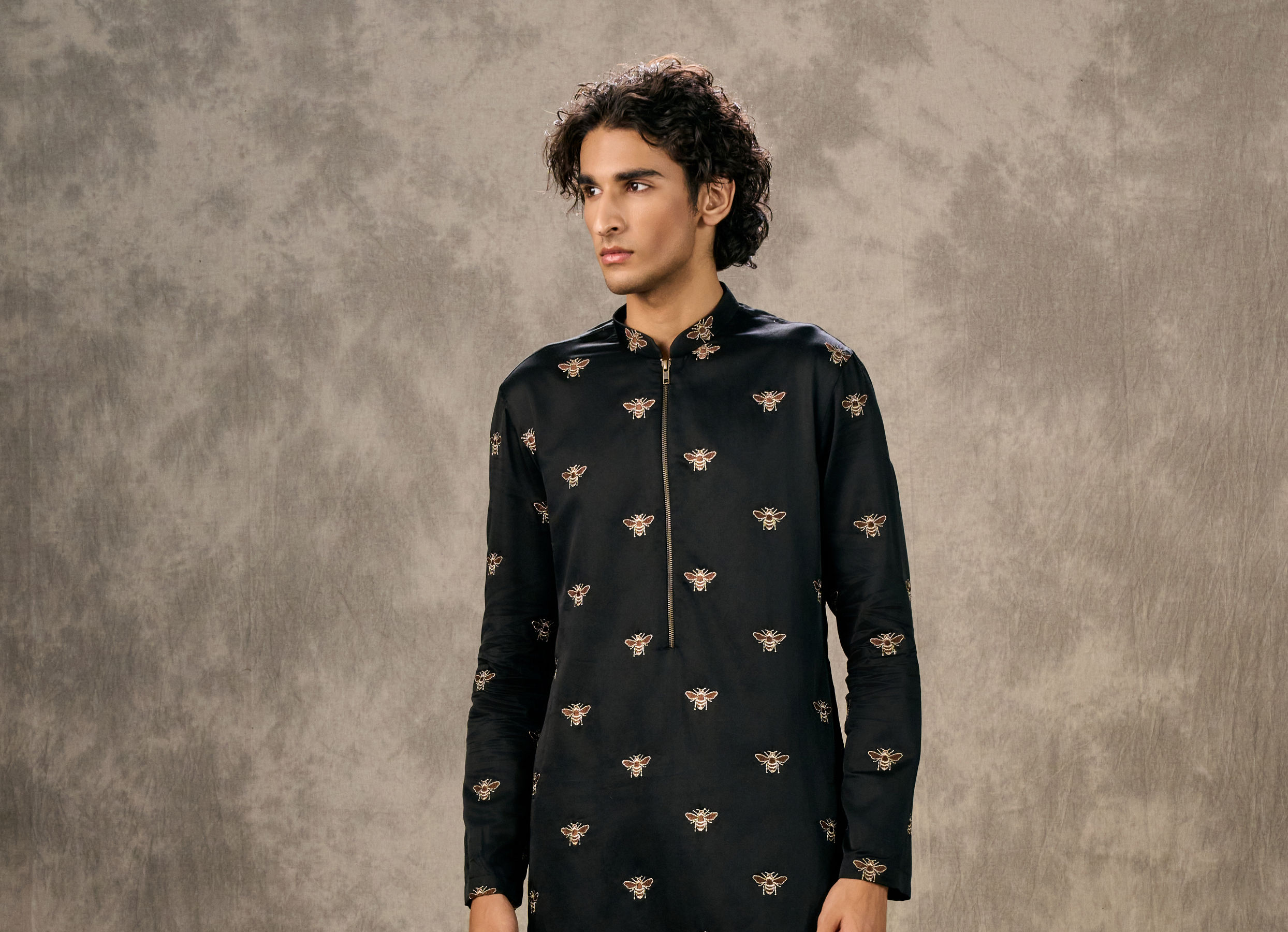 Twamev Men Black Satin Kurta Churidar