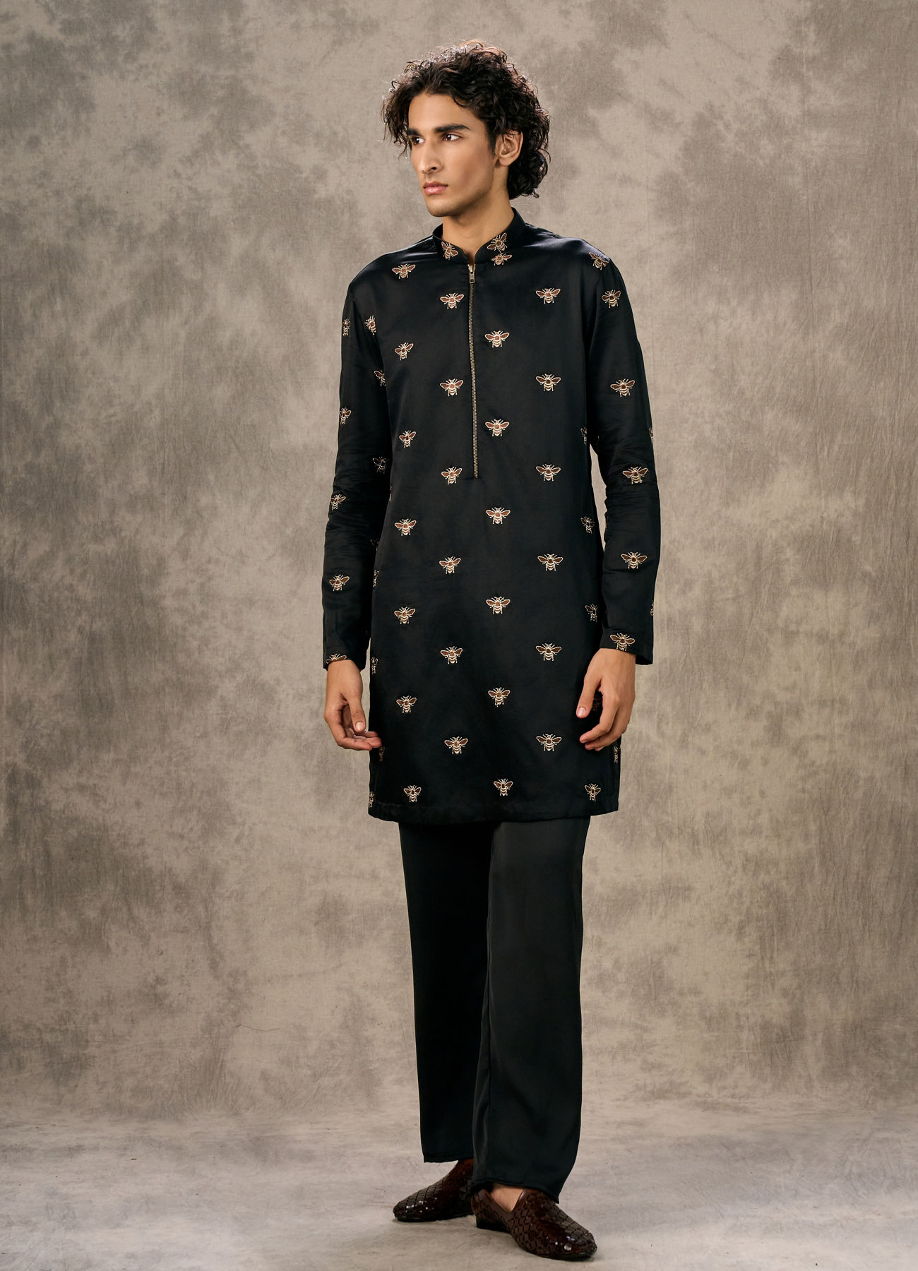 Twamev Men Black Satin Kurta Churidar