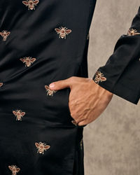 Twamev Men Black Satin Kurta Churidar