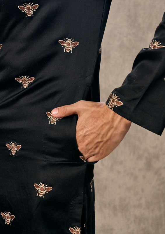 Twamev Men Black Satin Kurta Churidar