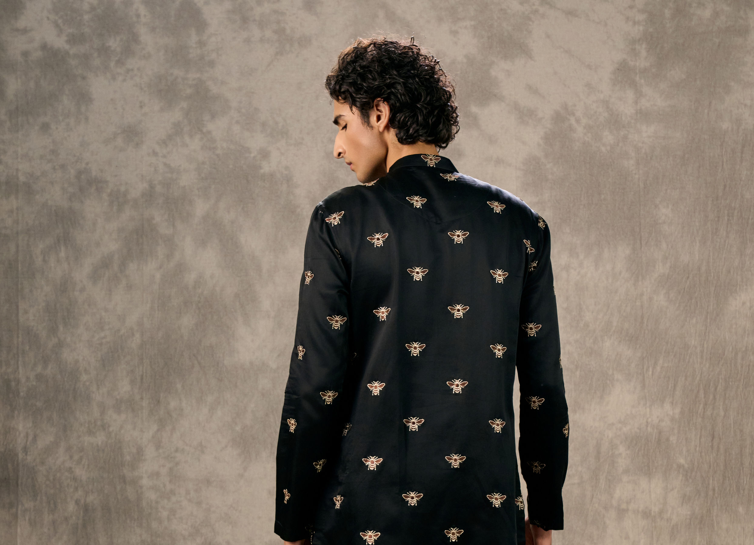 Twamev Men Black Satin Kurta Churidar