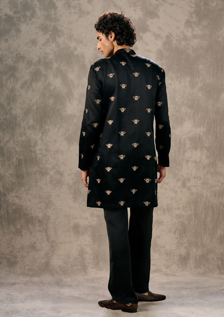 Twamev Men Black Satin Kurta Churidar
