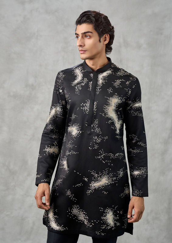 Twamev Men Elegant Black Satin Kurta Churidar