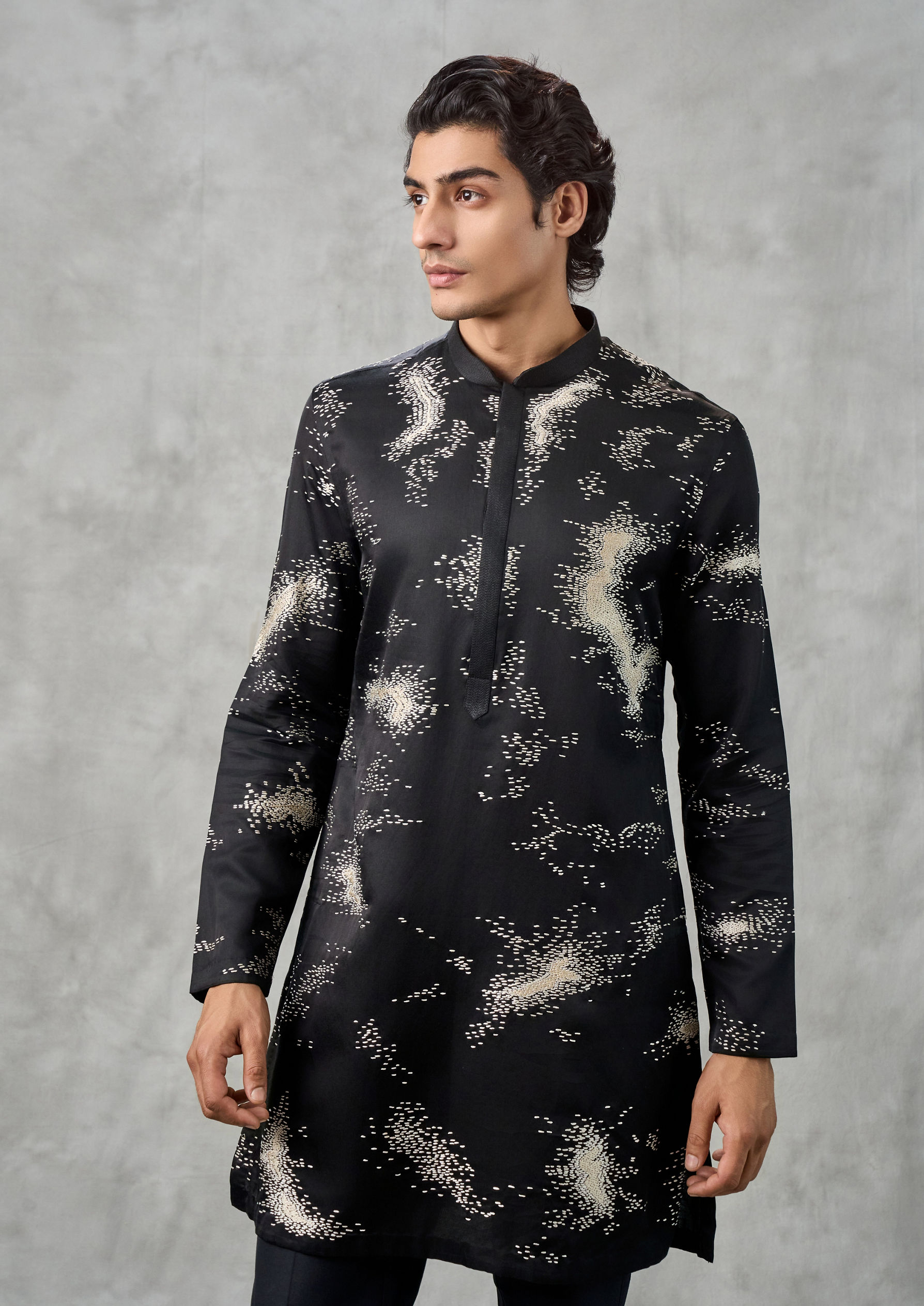 Twamev Men Elegant Black Satin Kurta Churidar