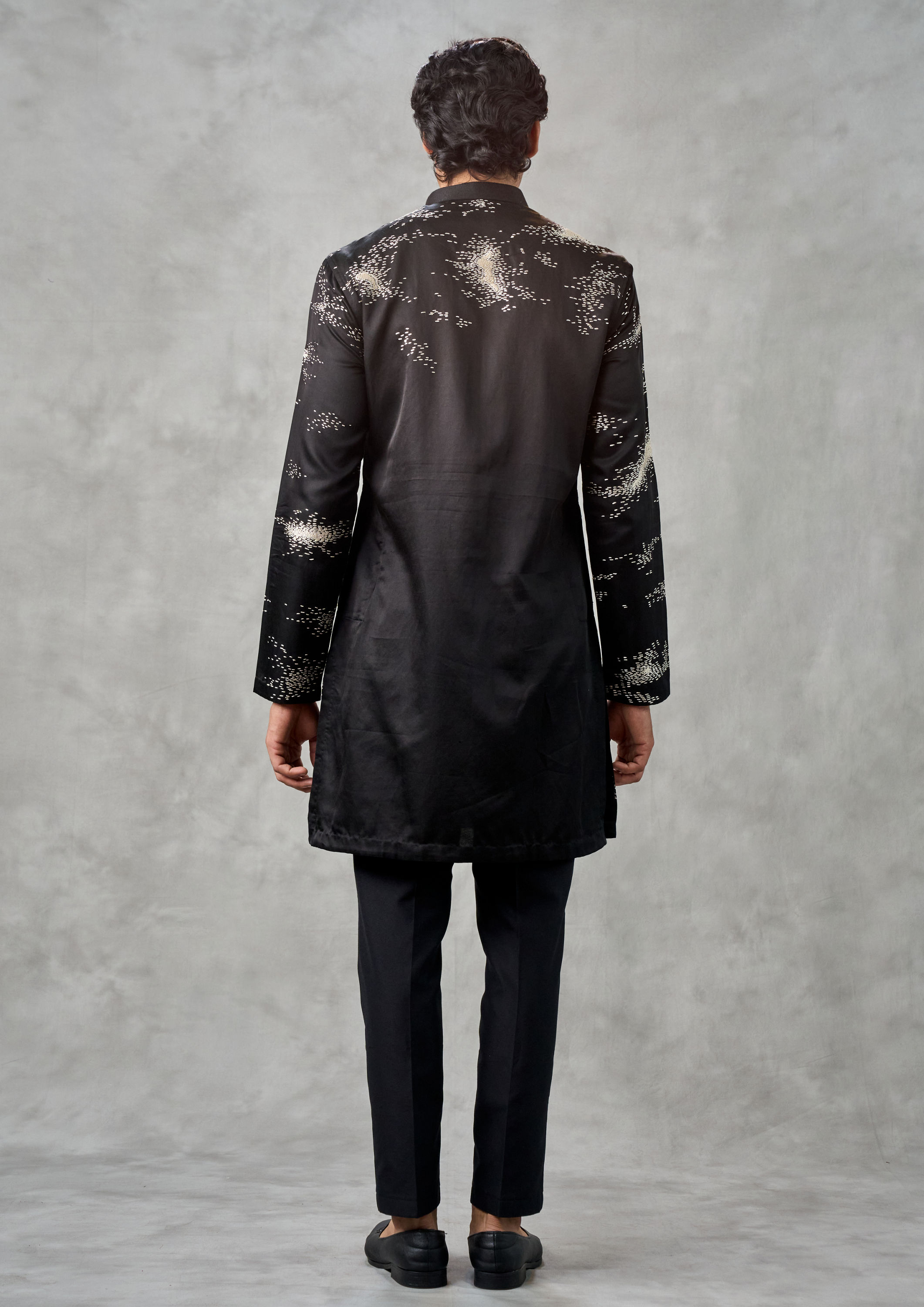 Twamev Men Elegant Black Satin Kurta Churidar