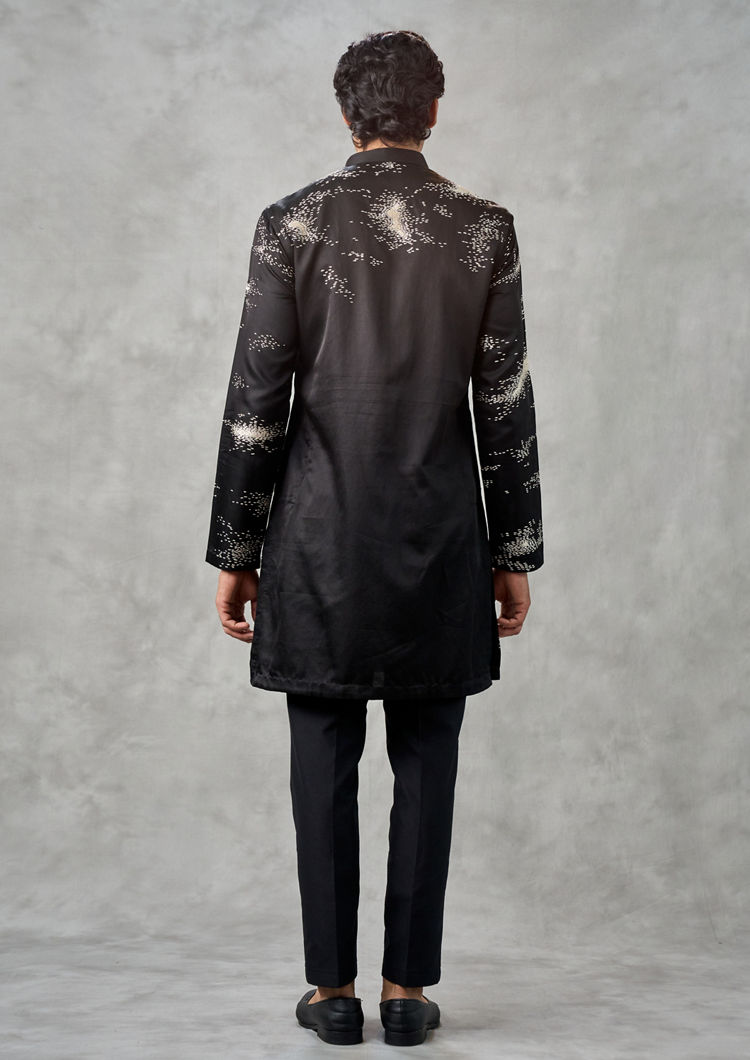 Twamev Men Elegant Black Satin Kurta Churidar