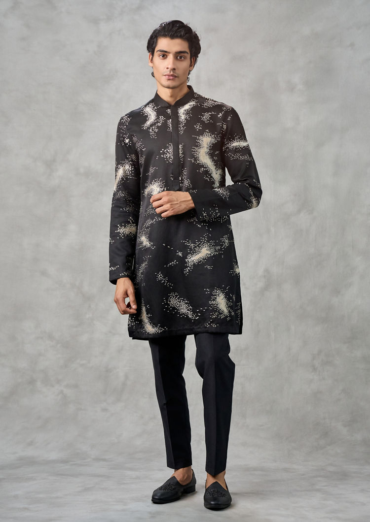 Twamev Men Elegant Black Satin Kurta Churidar
