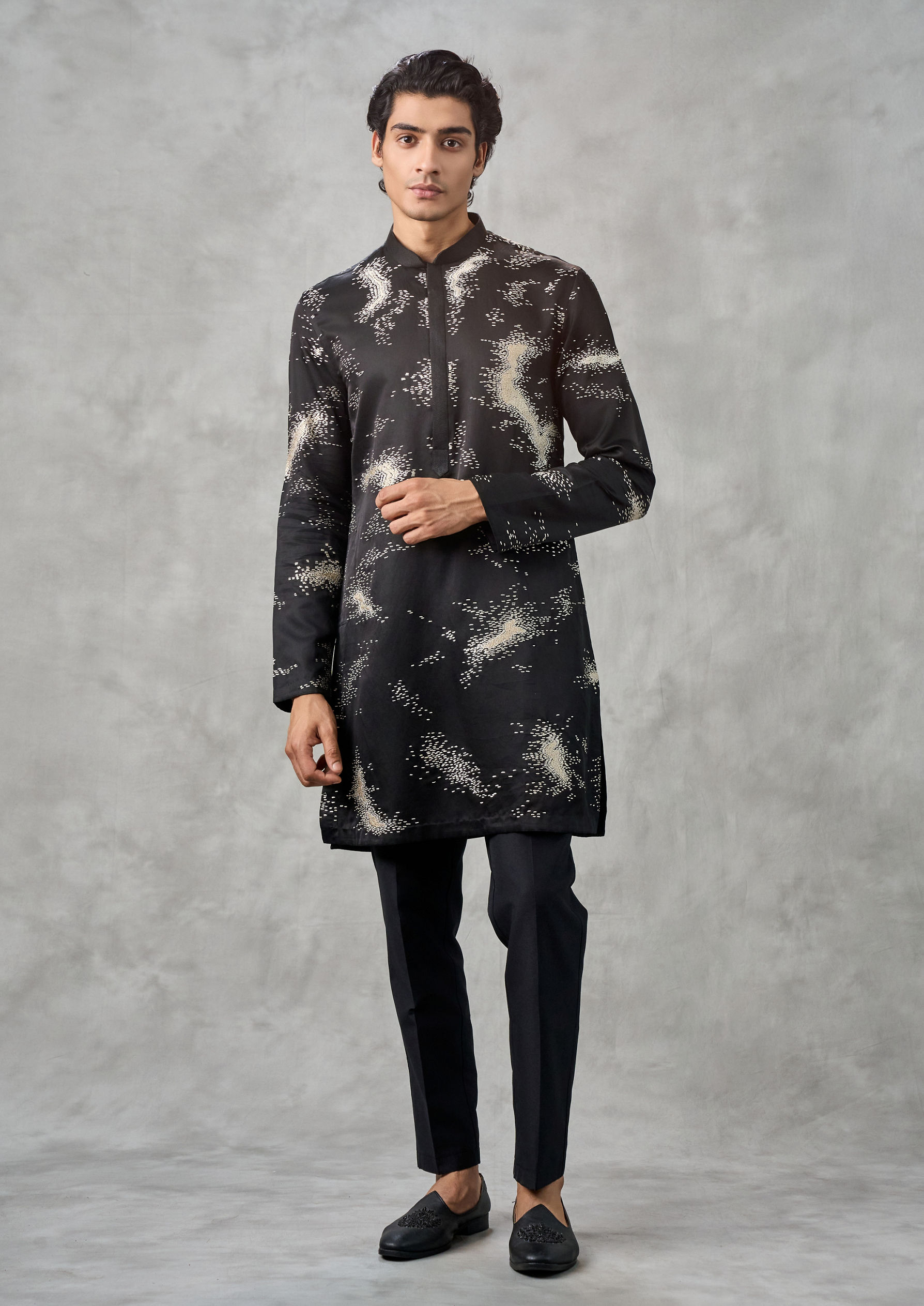 Twamev Men Elegant Black Satin Kurta Churidar