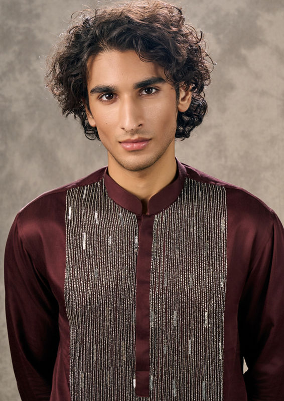 Twamev Men Mystic Maroon Kurta Churidar
