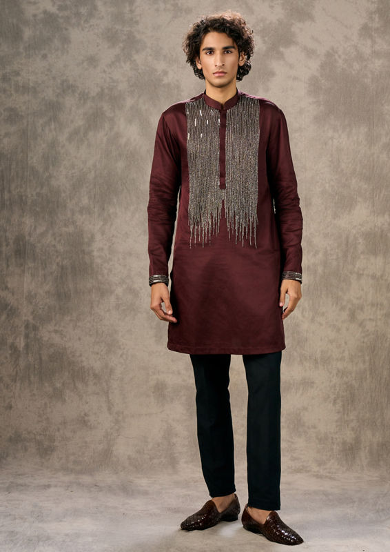 Twamev Men Mystic Maroon Kurta Churidar