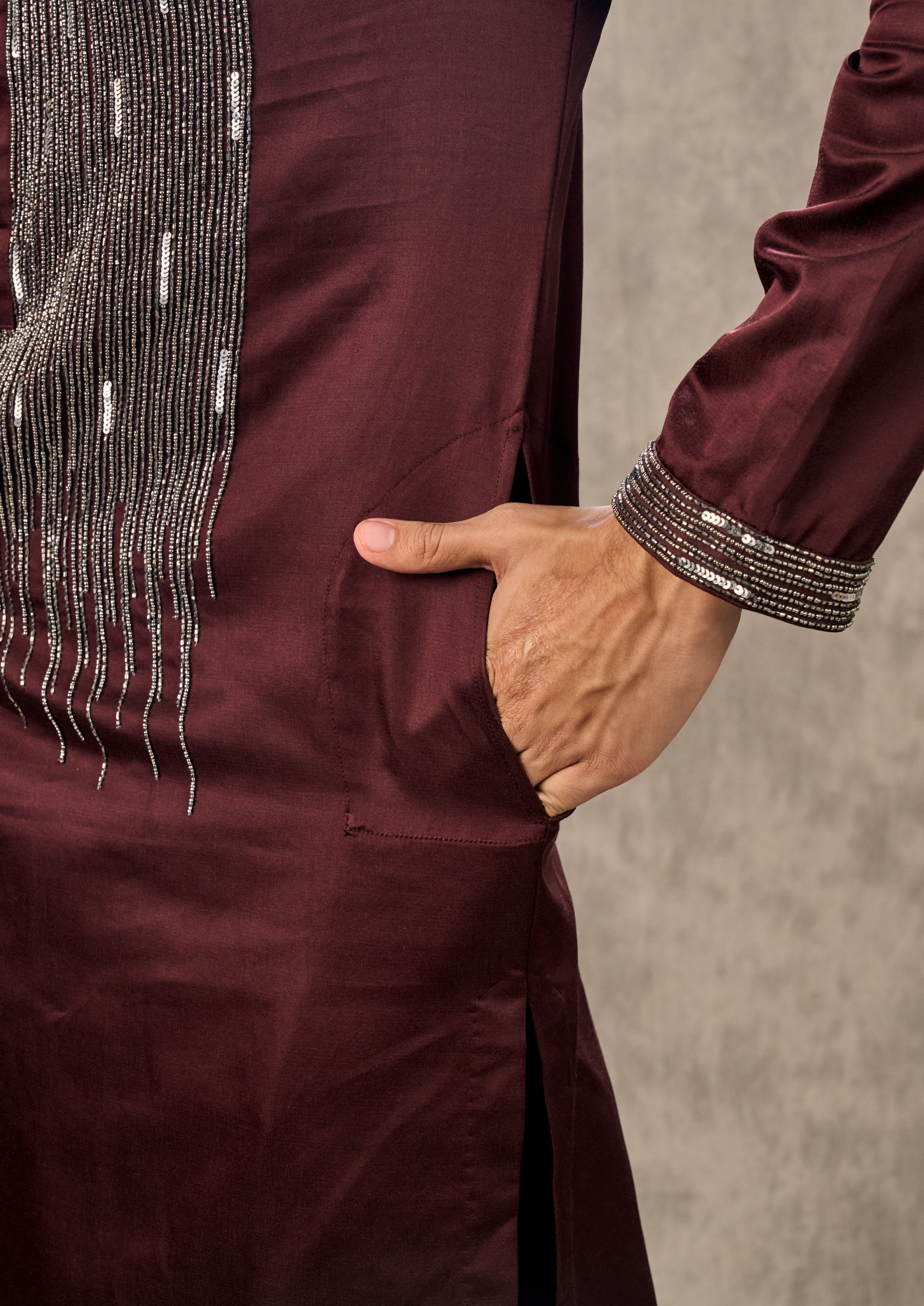 Twamev Men Mystic Maroon Kurta Churidar