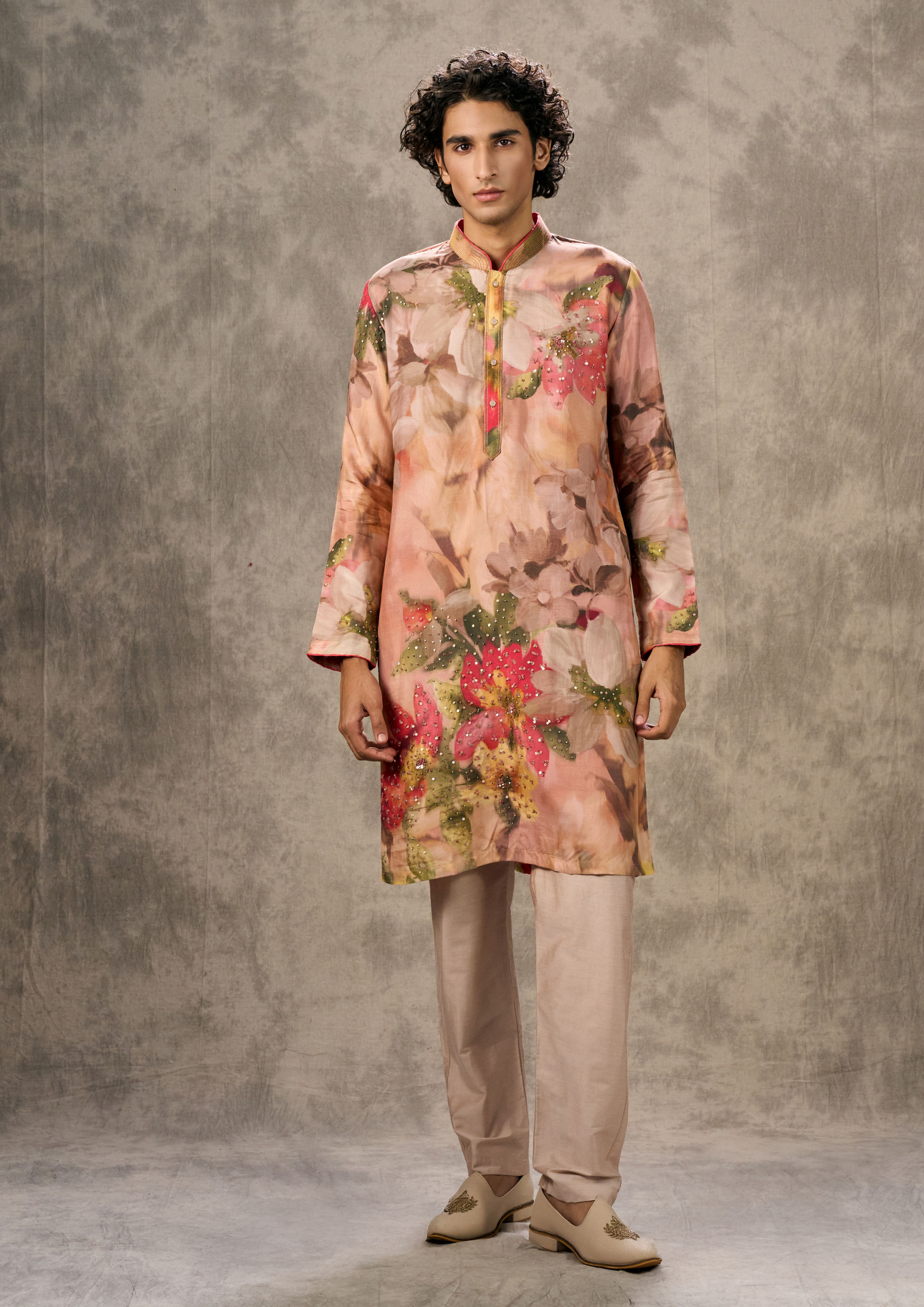 Twamev Men Enchanted Pink Kurta Churidar Set