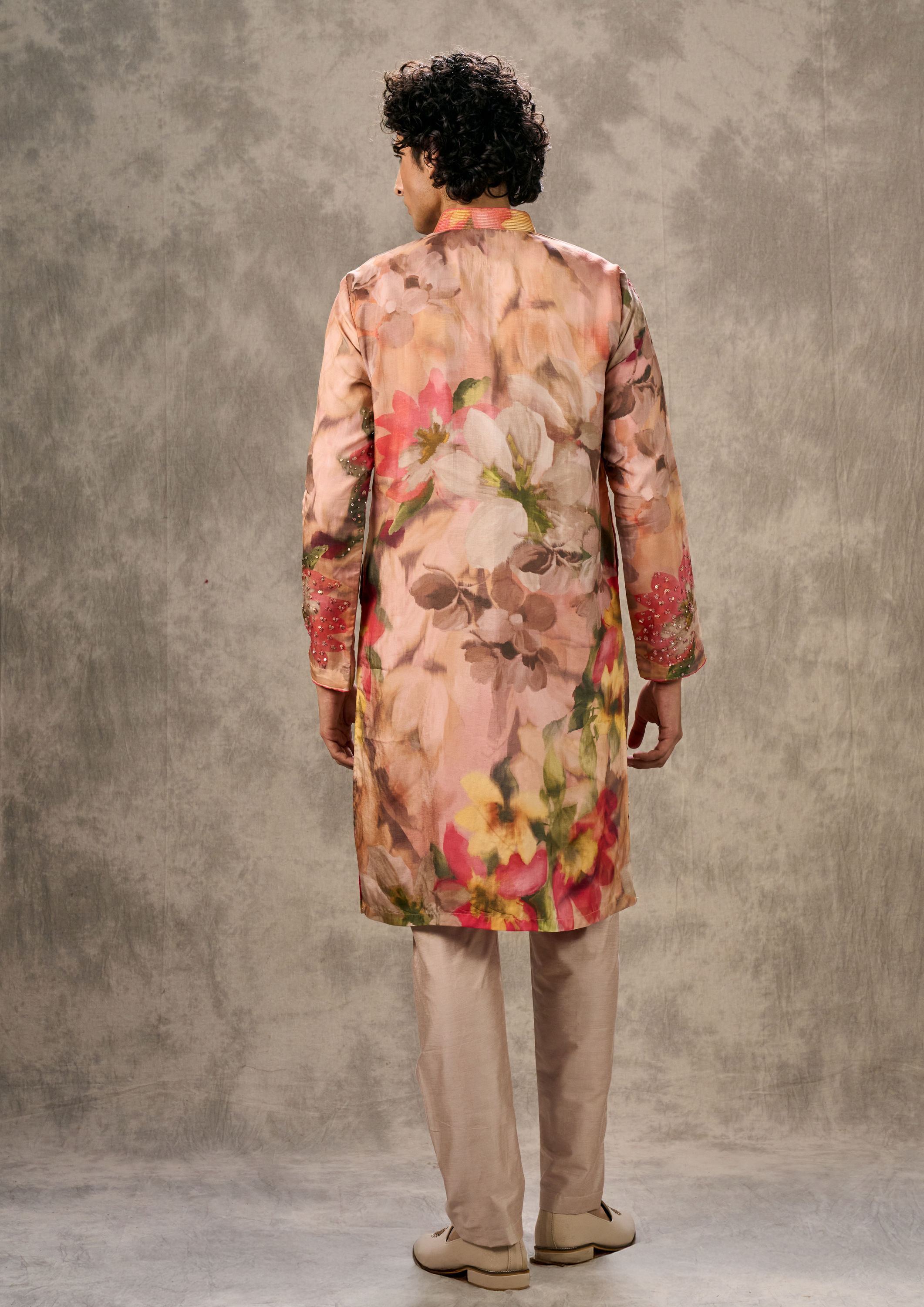 Twamev Men Enchanted Pink Kurta Churidar Set