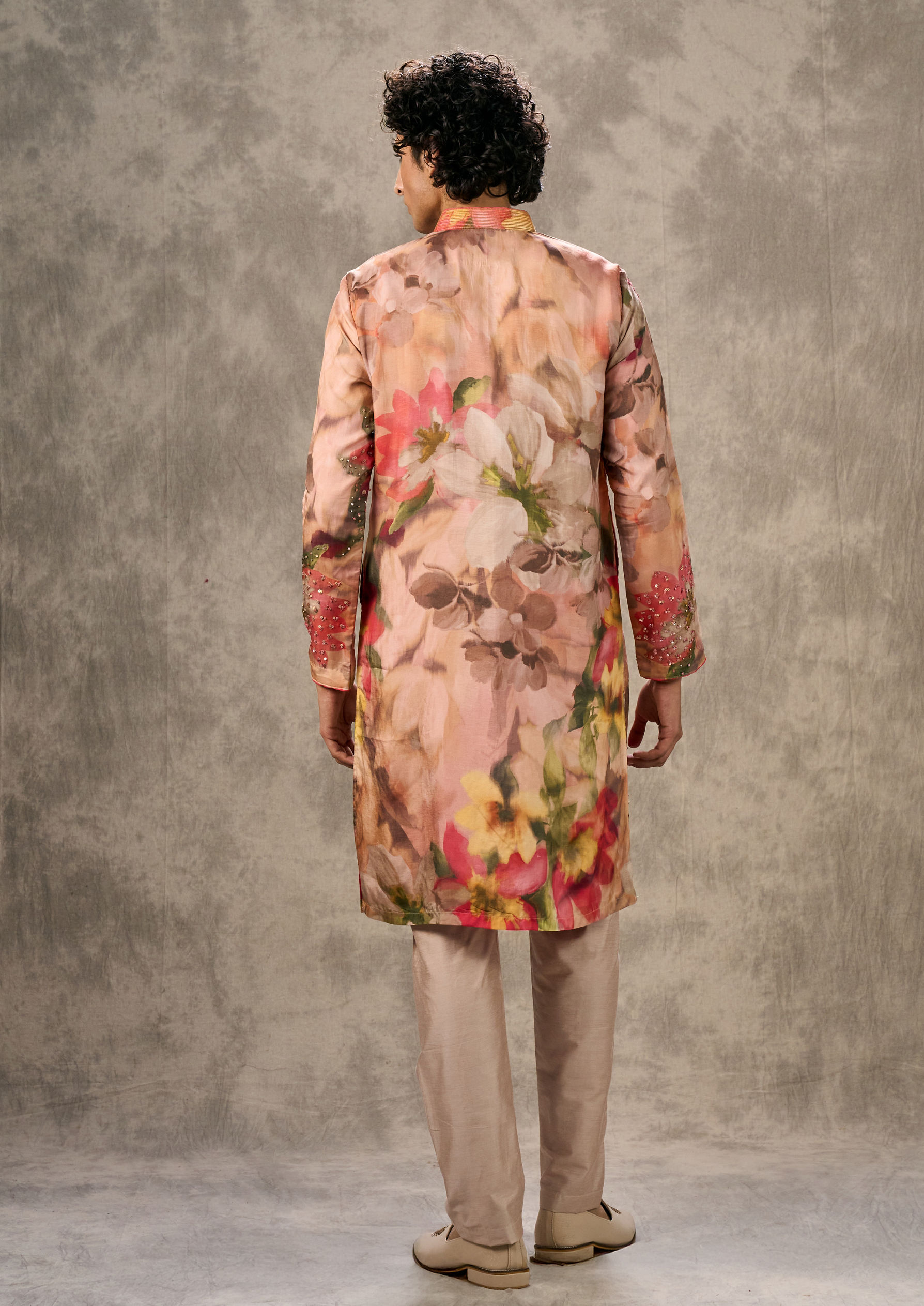 Twamev Men Enchanted Pink Kurta Churidar Set