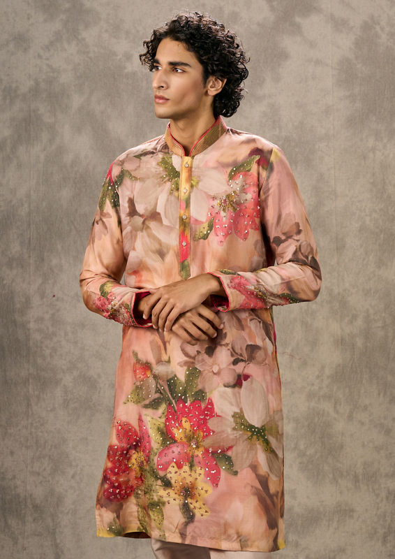 Twamev Men Enchanted Pink Kurta Churidar Set