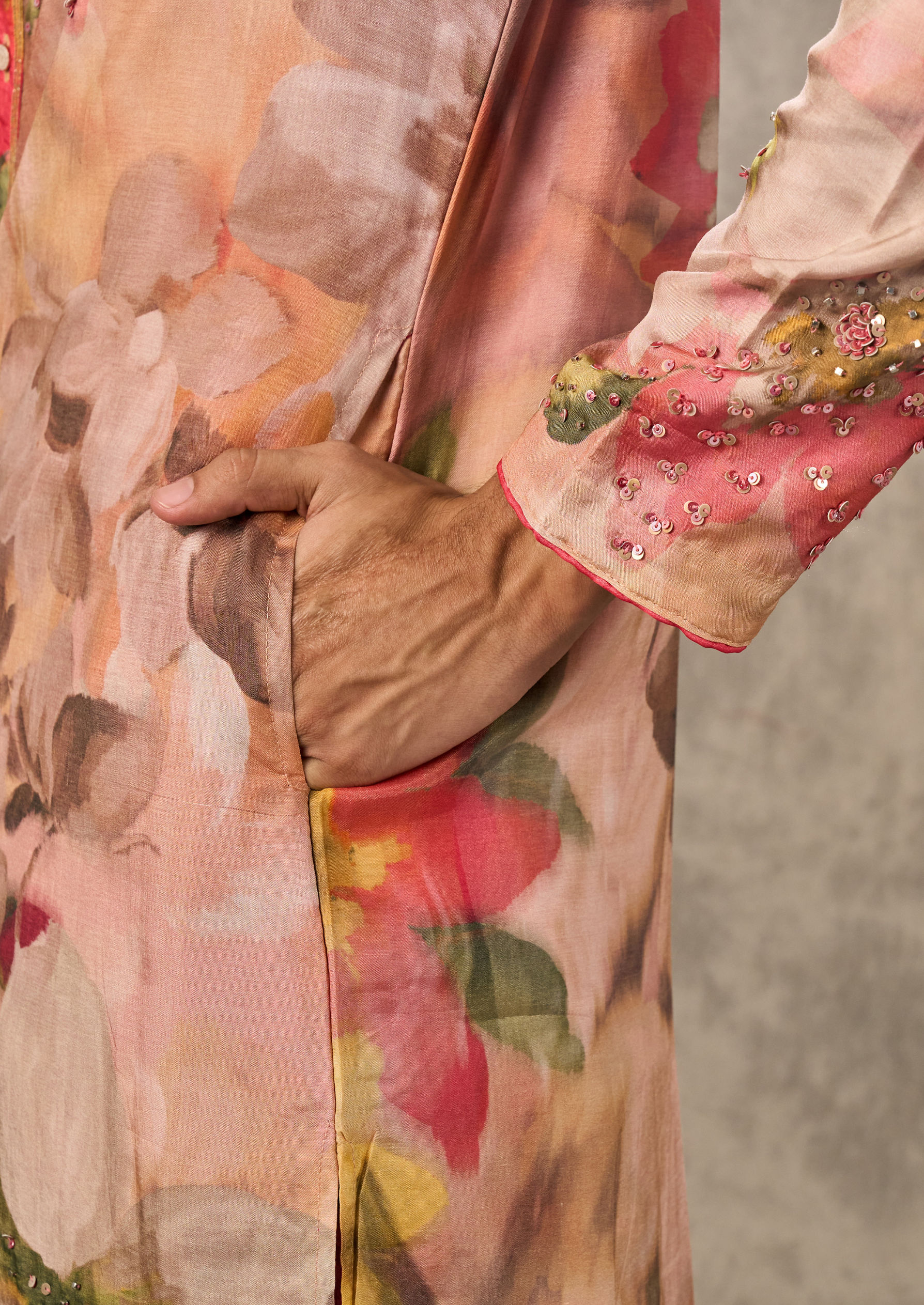 Twamev Men Enchanted Pink Kurta Churidar Set