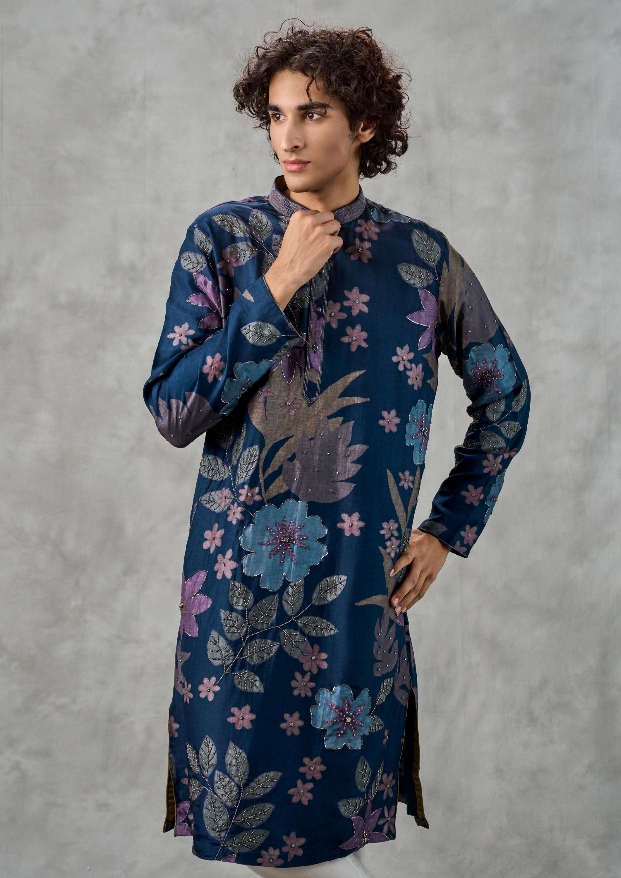 Twamev Men Dark Blue Festive Charm Kurta Churidar