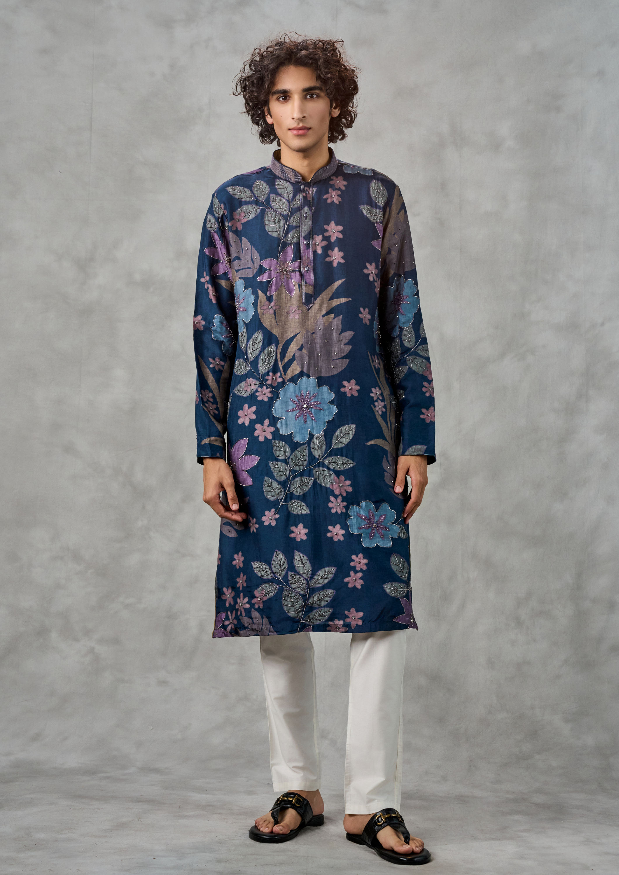 Twamev Men Dark Blue Festive Charm Kurta Churidar