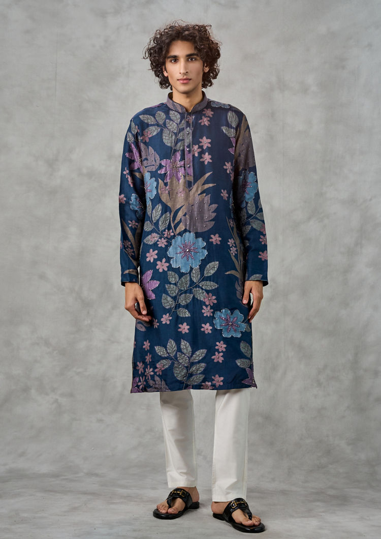 Twamev Men Dark Blue Festive Charm Kurta Churidar