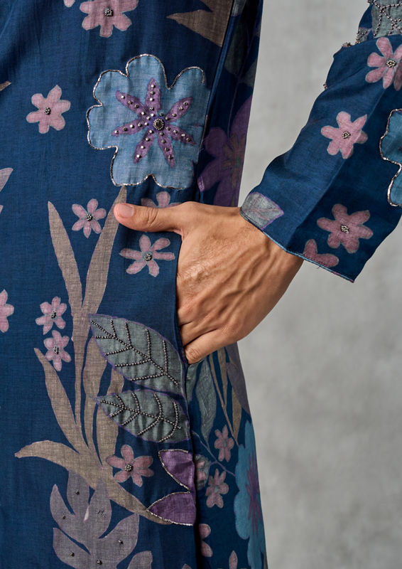 Twamev Men Dark Blue Festive Charm Kurta Churidar