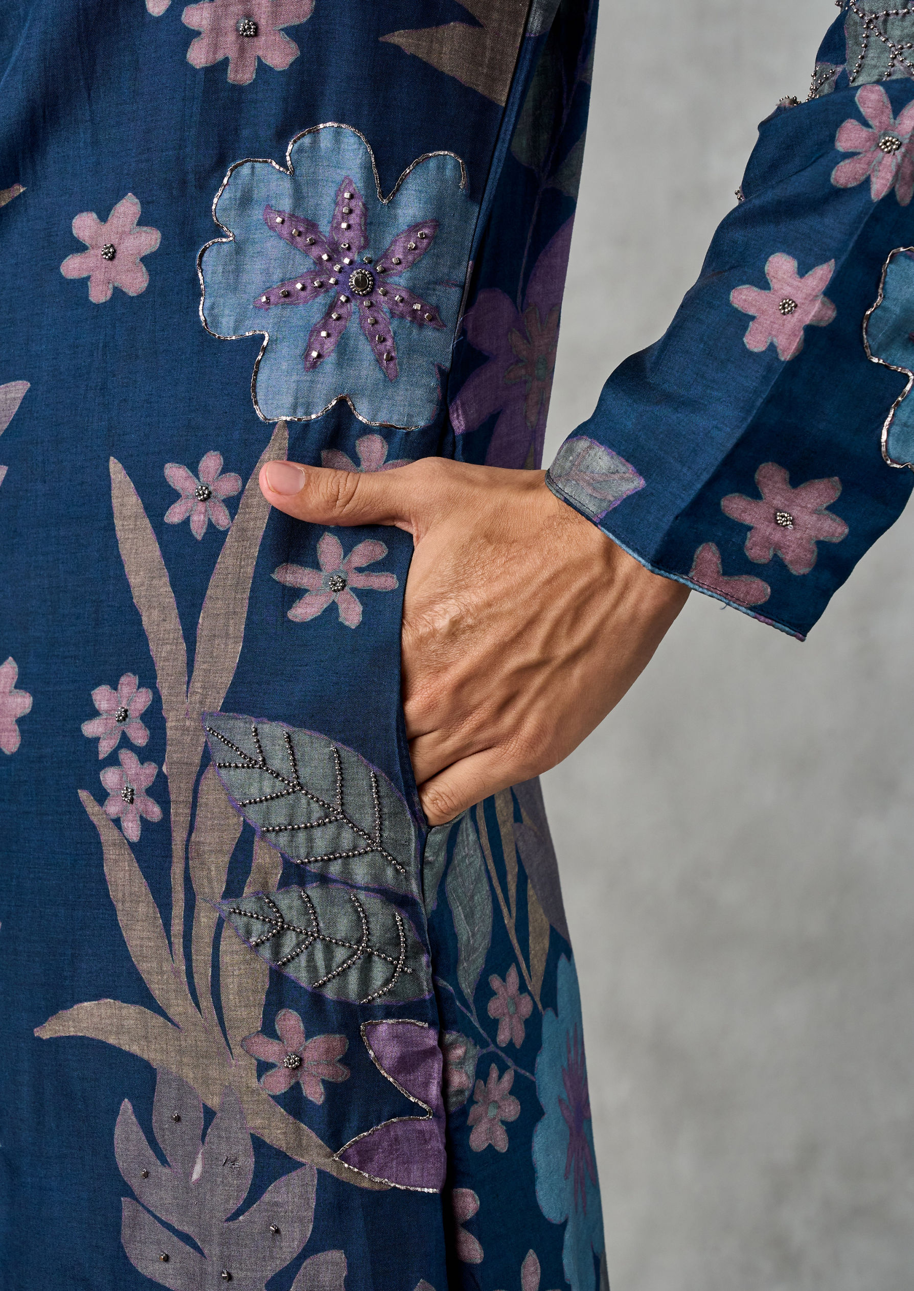 Twamev Men Dark Blue Festive Charm Kurta Churidar