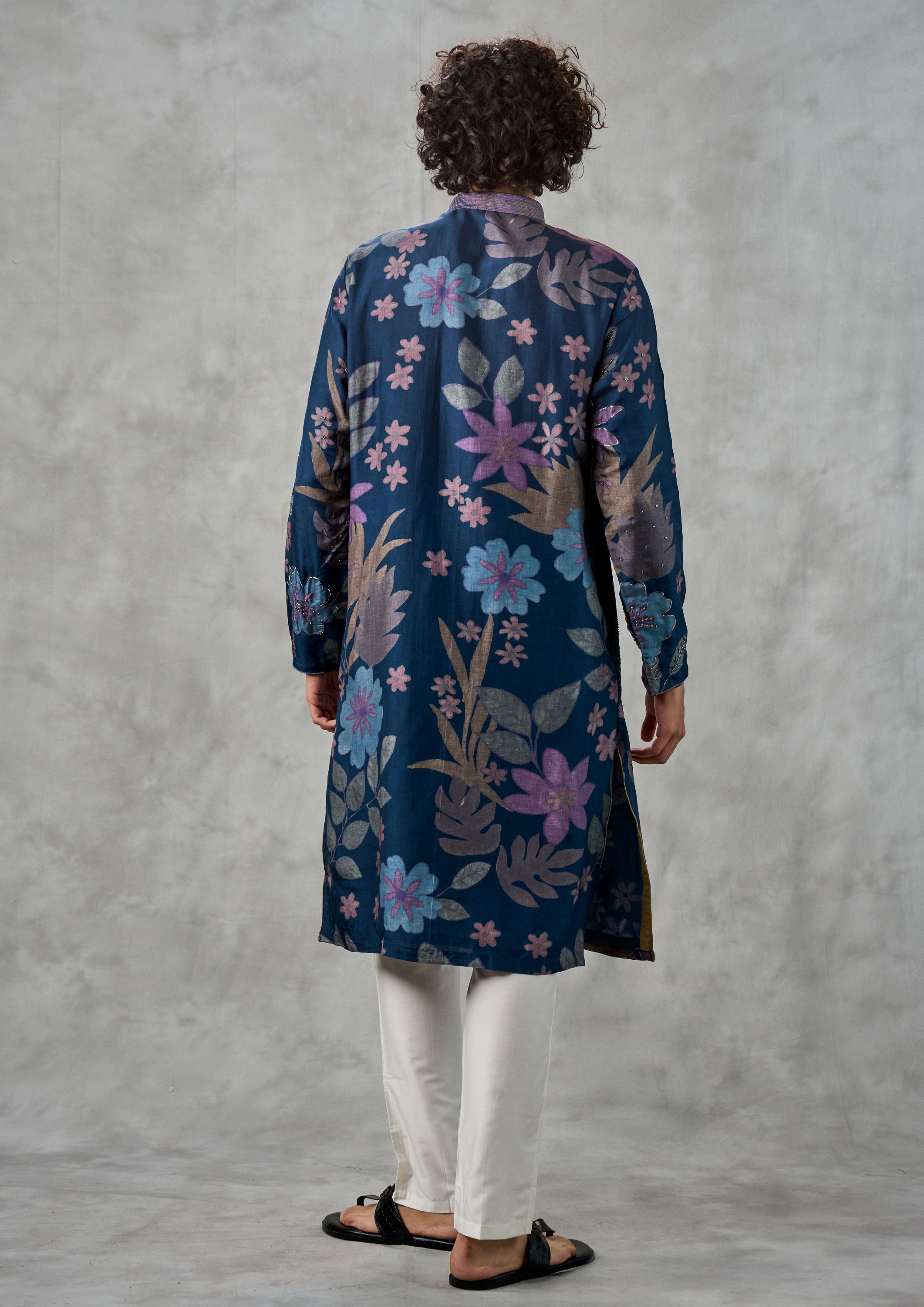 Twamev Men Dark Blue Festive Charm Kurta Churidar