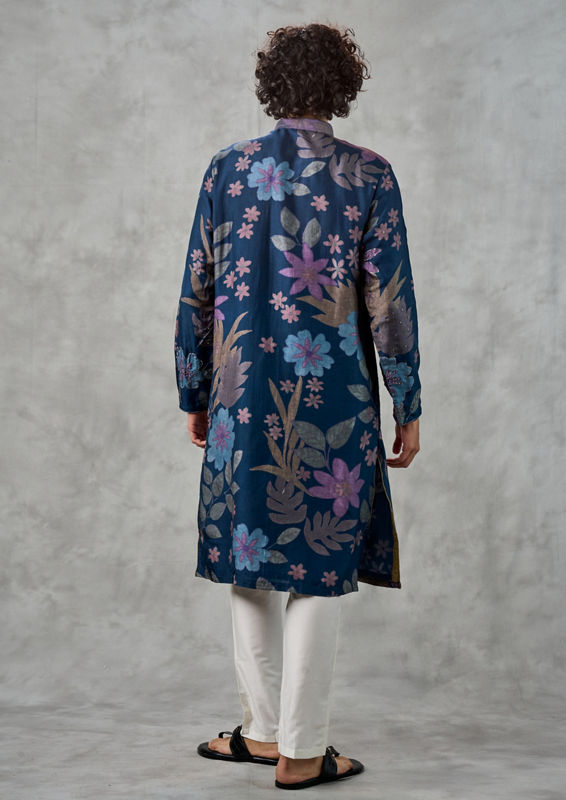 Twamev Men Dark Blue Festive Charm Kurta Churidar