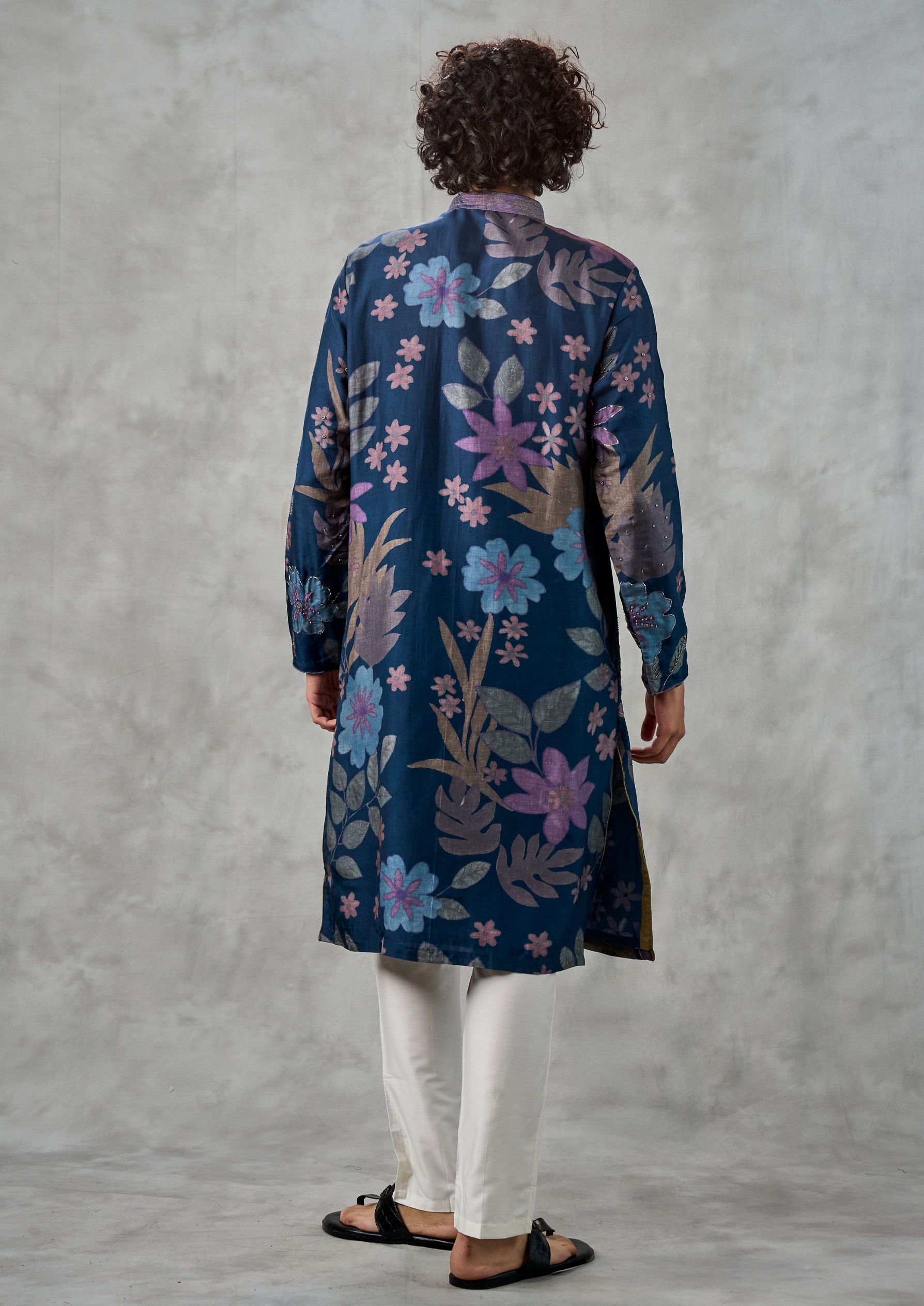 Twamev Men Dark Blue Festive Charm Kurta Churidar