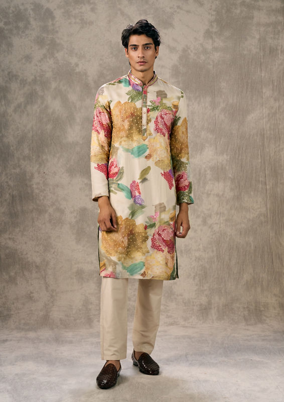 Twamev Men Elegant Cream Kurta Churidar