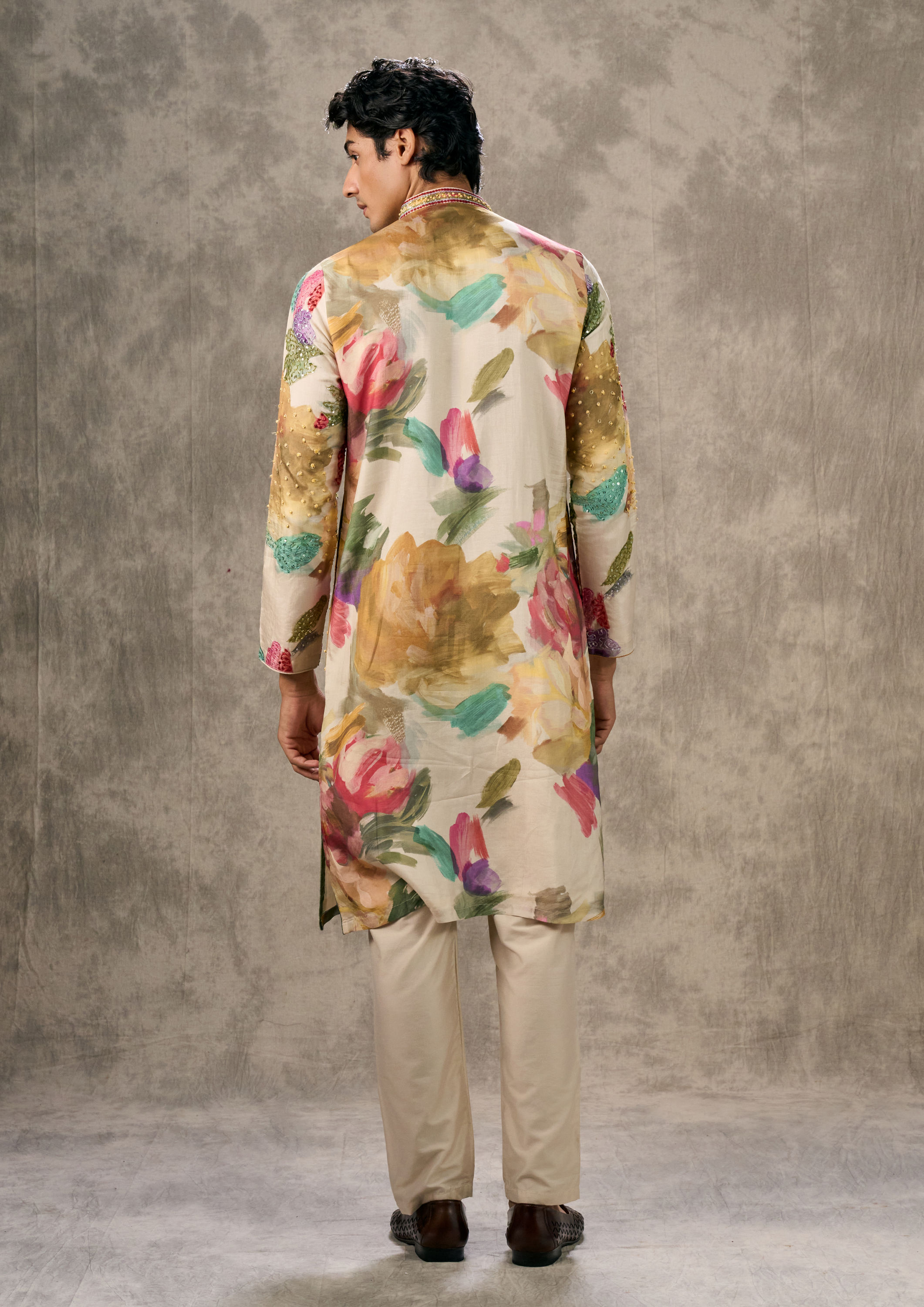 Twamev Men Elegant Cream Kurta Churidar