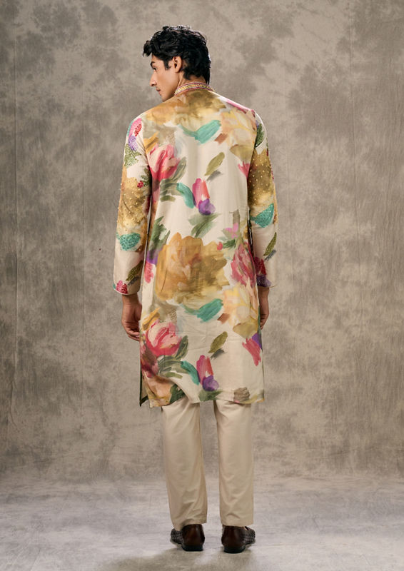 Twamev Men Elegant Cream Kurta Churidar