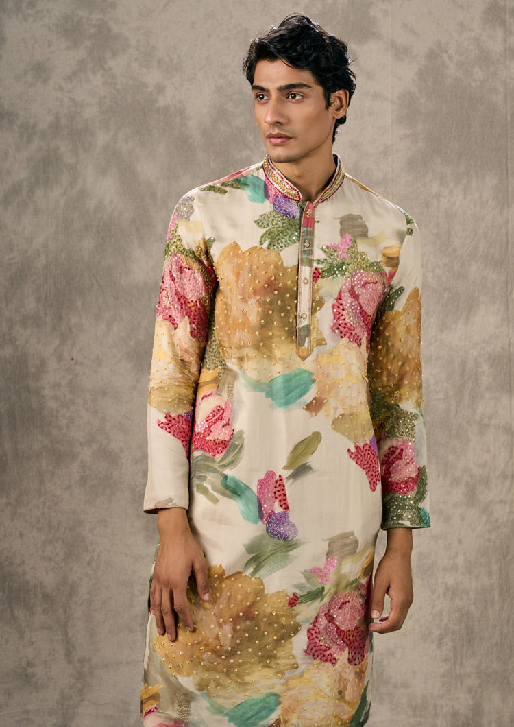 Twamev Men Elegant Cream Kurta Churidar